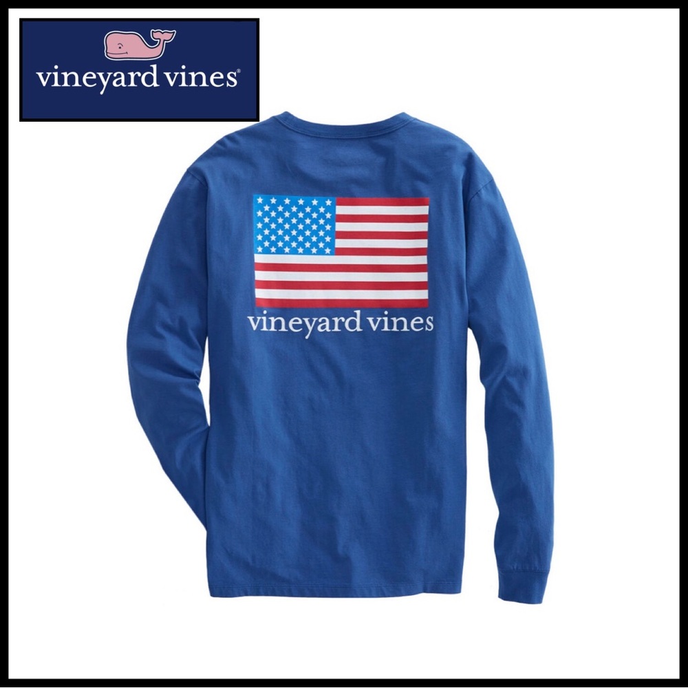 Vineyard Vines American Flag Long Sleeve in Moonshine.